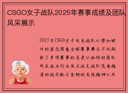 CSGO女子战队2025年赛事成绩及团队风采展示