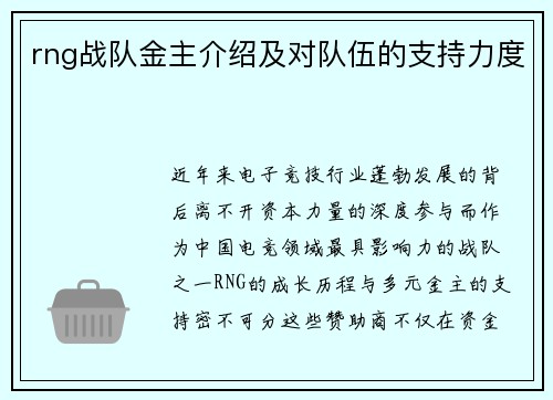 rng战队金主介绍及对队伍的支持力度